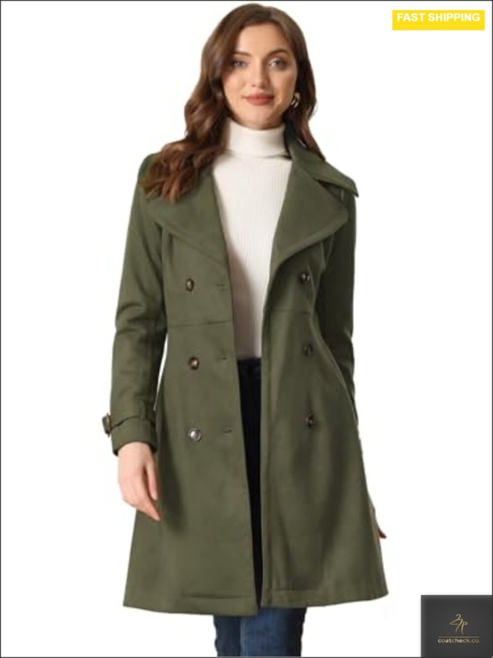 Faux Suede Belted Trench Coat Winter Overcoat Women Long Sleeve